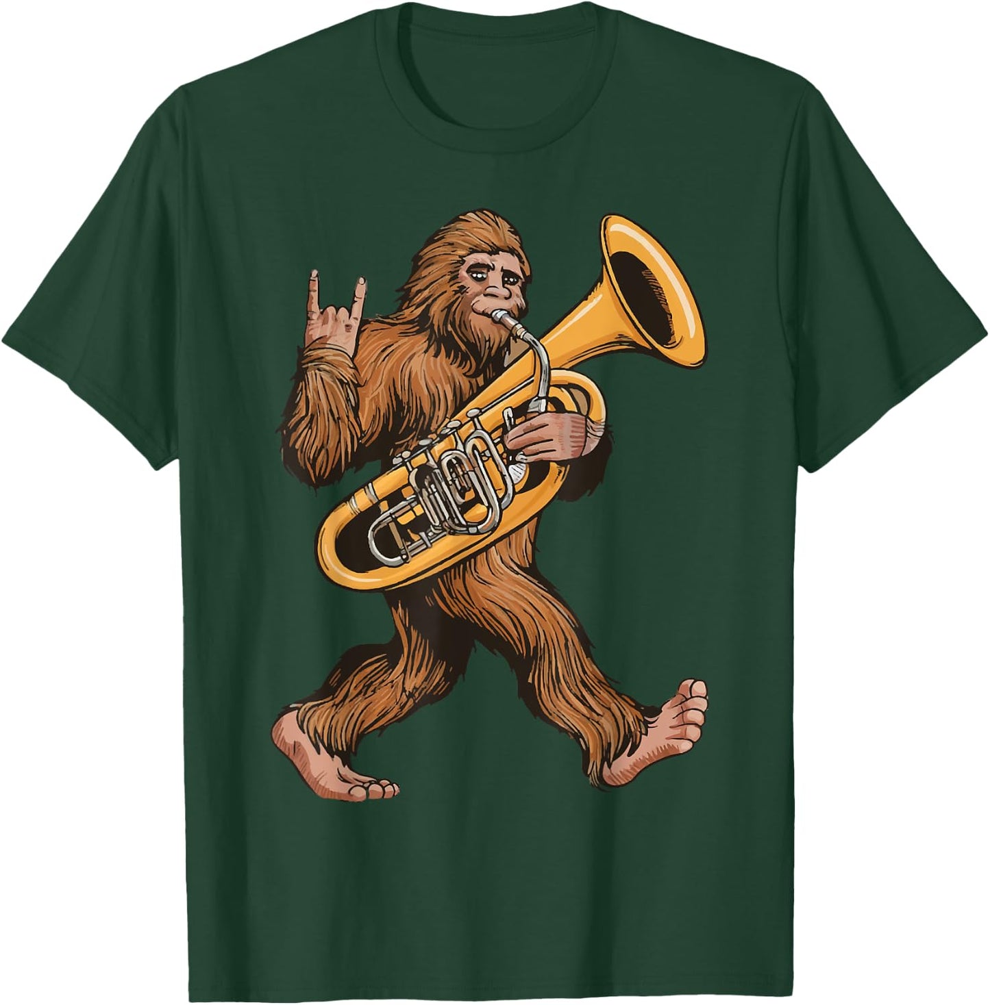 Bigfoot Playing Sousaphone Tuba Brass Musical Instrument T-Shirt - T-Shirt | Forest