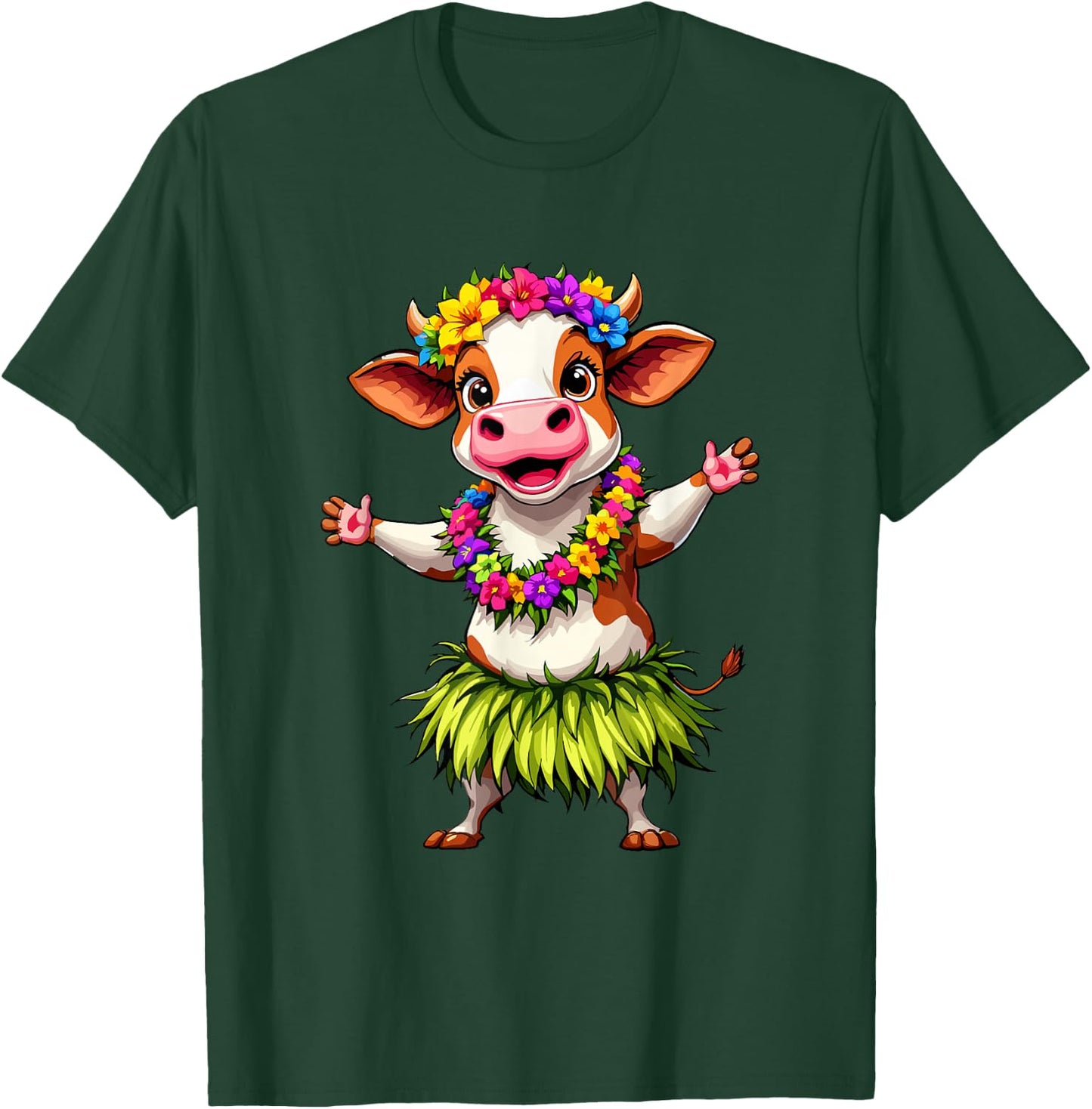 Hawaii Animal Haku Lei Hula Dance Aloha Cow T-Shirt - T-Shirt | Forest