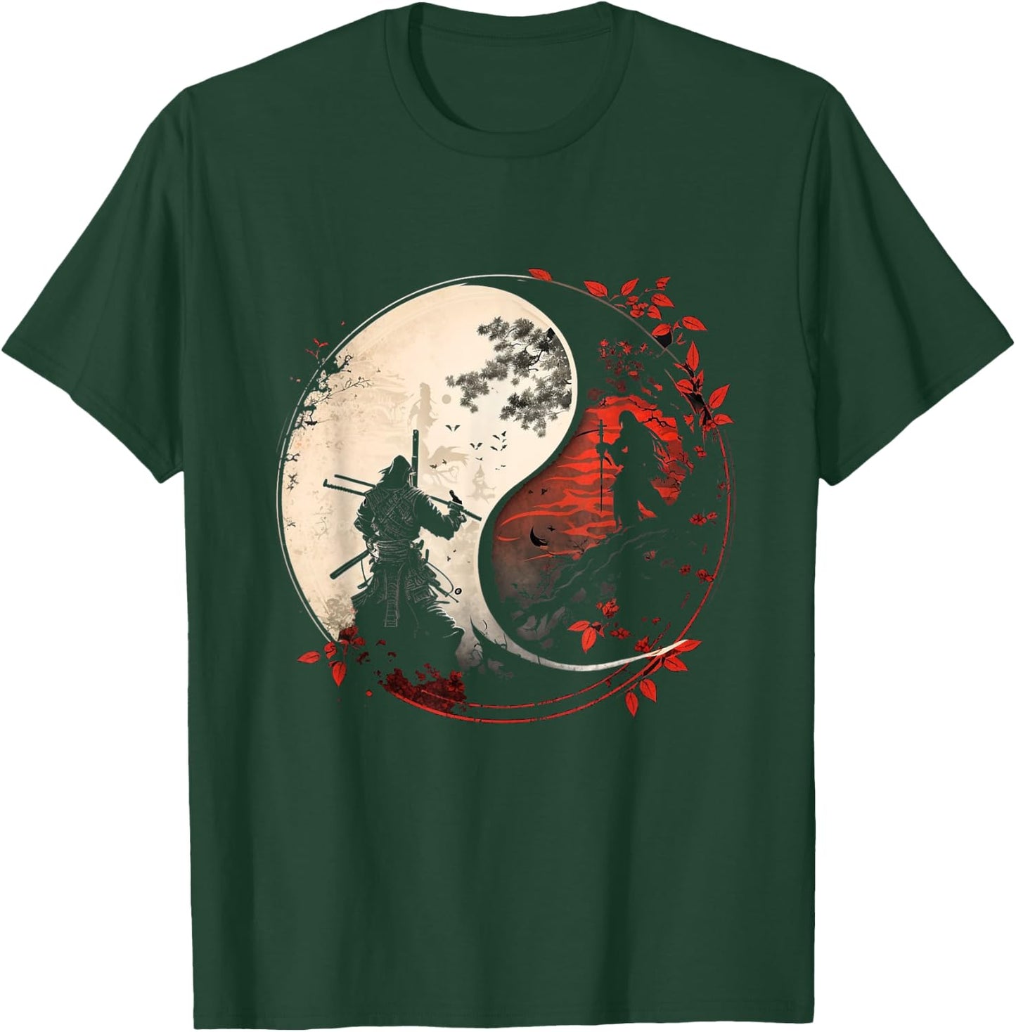 Japan Anime Mask Kitsune Samurai Ying Yang Retro Aesthetic T-Shirt - T-Shirt | Forest
