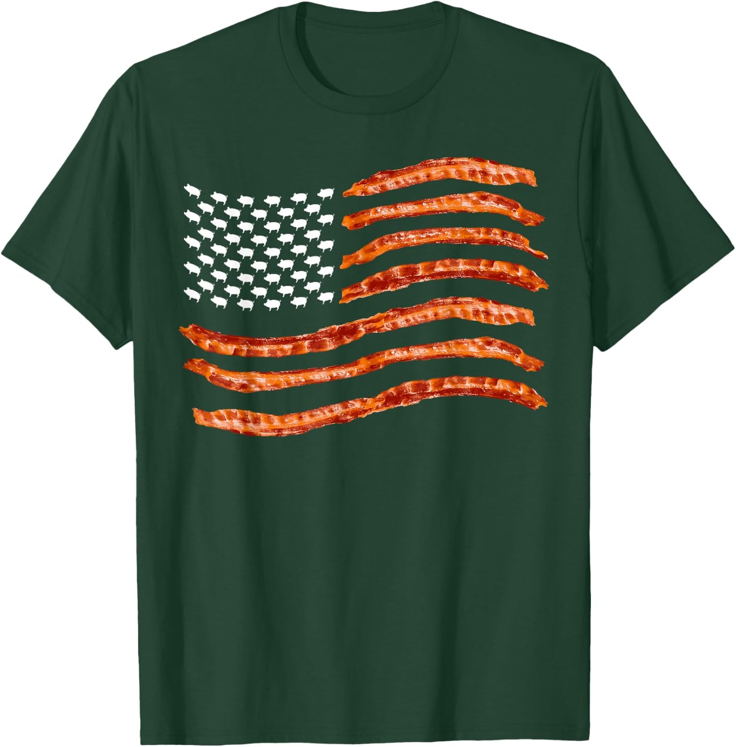 USA Bacon Flag | Cute US Dried Pigs Funny 4th of July Gift T-Shirt - T-Shirt | Forest