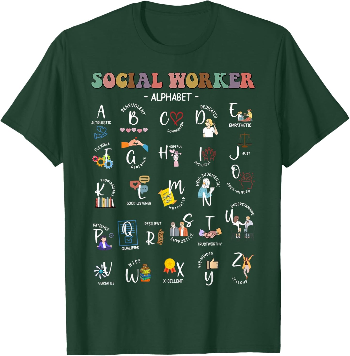 Social Worker Alphabet ABCs Funny Social Work Month T-Shirt - T-Shirt | Forest