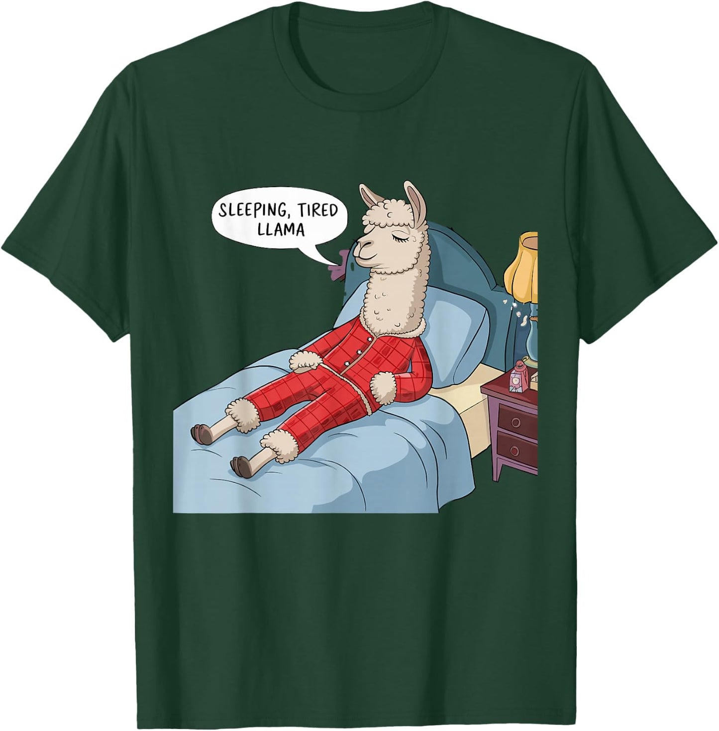 Alpaca Llama with Red Buffalo Plaid Pajamas Girl Boy Llama T-Shirt - T-Shirt | Forest