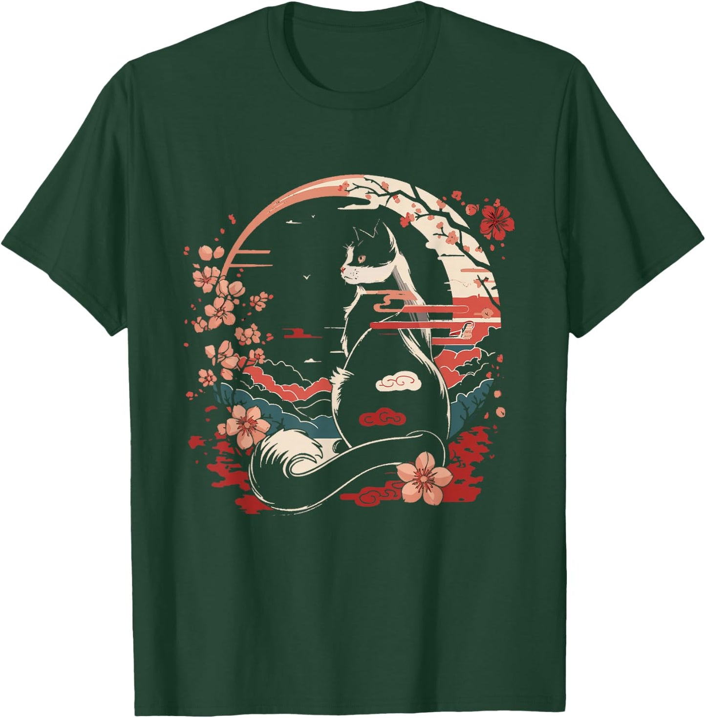 Cat Japan Style Funny Cat Gift Retro Vintage Funny Cat Women Girls Kids T-Shirt - T-Shirt | Forest