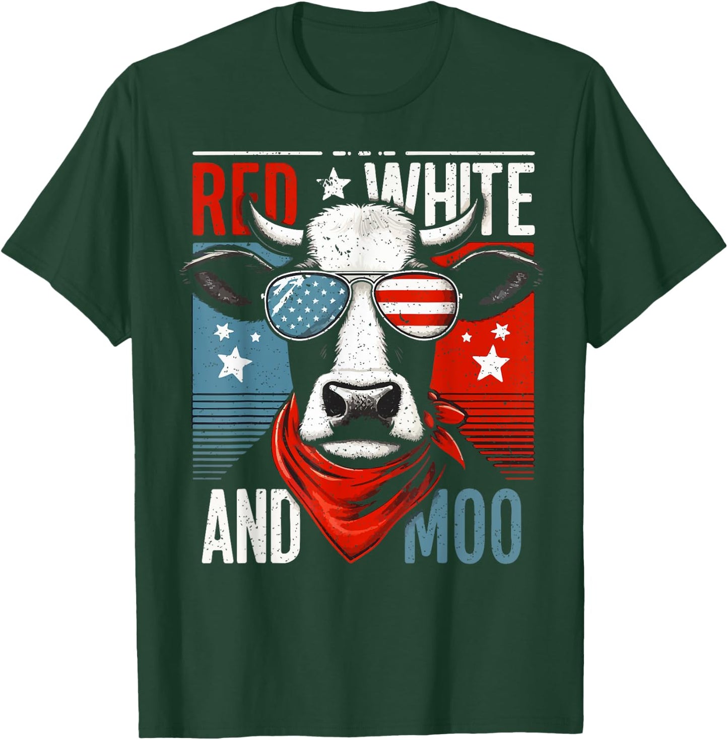 Moorica Highland Cow Red White Blue 4th Of July Patriotic T-Shirt - T-Shirt | Forest