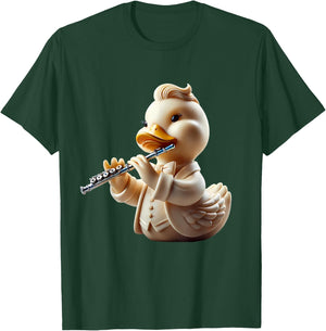 Rubber Duck Playing Flute Player Ducky Duckie T-Shirt - T-Shirt | Forest