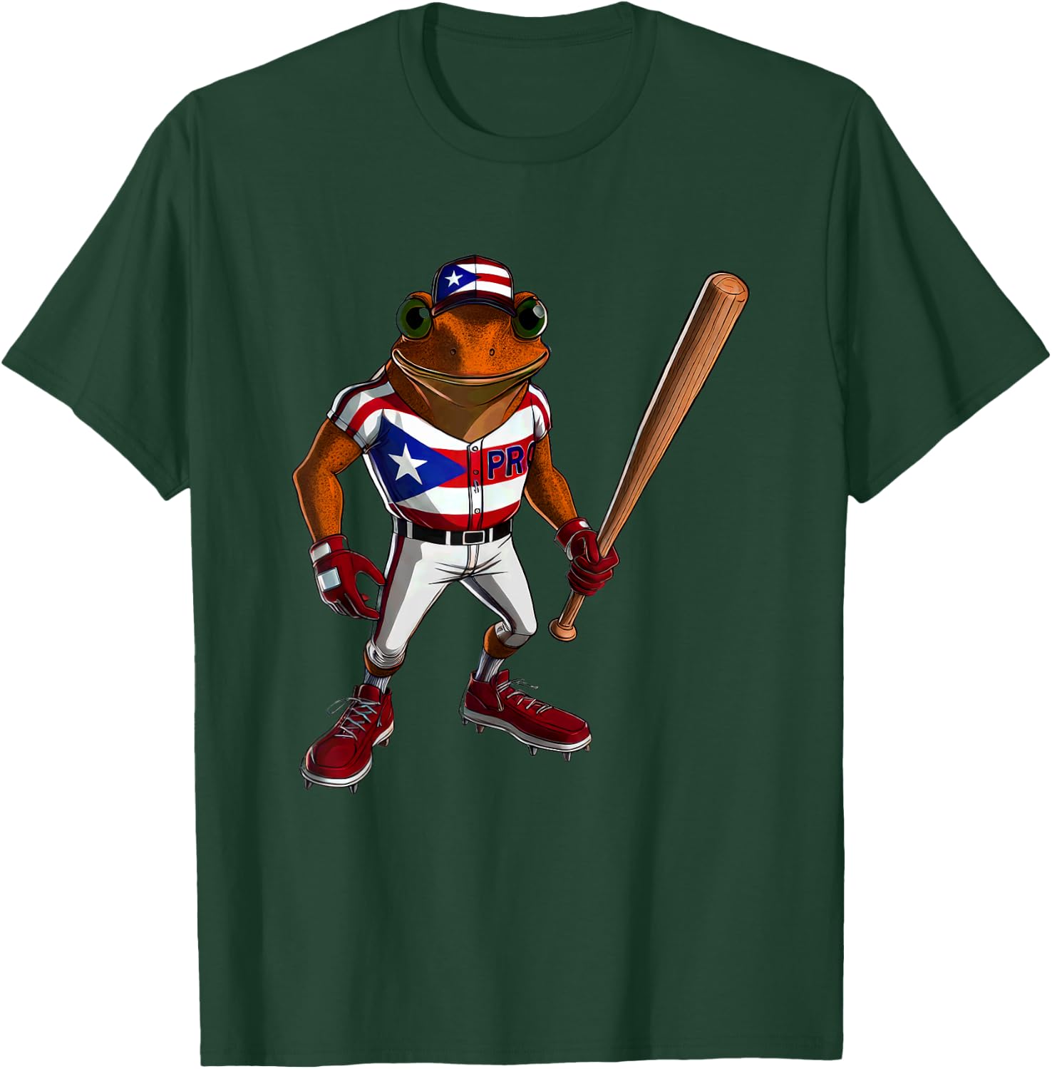 Puerto Rico Baseball Coqui Boricua Flag Bat Hat Pelota Cool T-Shirt - T-Shirt | Forest