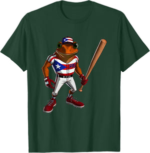 Puerto Rico Baseball Coqui Boricua Flag Bat Hat Pelota Cool T-Shirt - T-Shirt | Forest