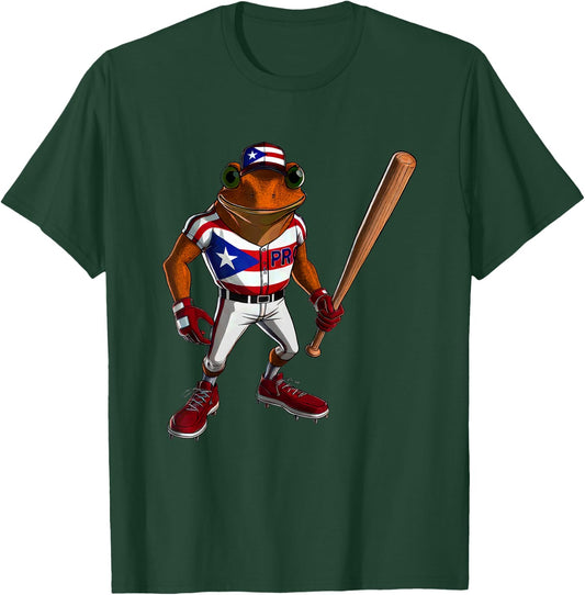 Puerto Rico Baseball Coqui Boricua Flag Bat Hat Pelota Cool T-Shirt - T-Shirt | Forest