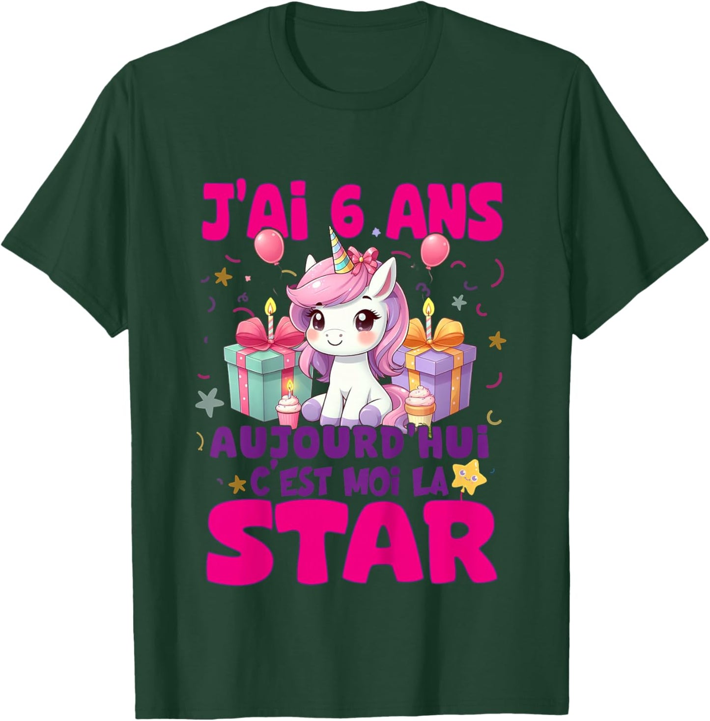 Children's Girl's Birthday 6 Years Unicorn T-Shirt - T-Shirt | Forest