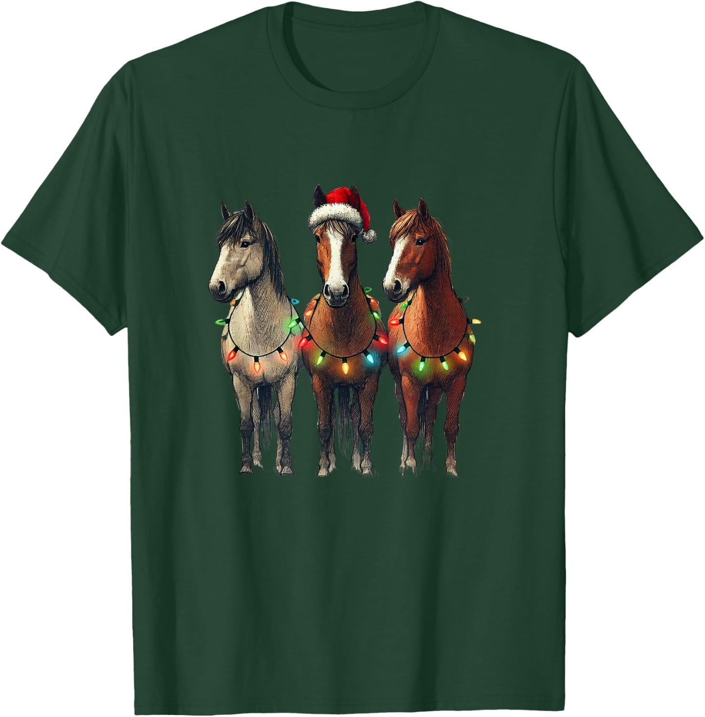 Christmas Horses Winter Pony Riding , black T-Shirt - T-Shirt | Forest