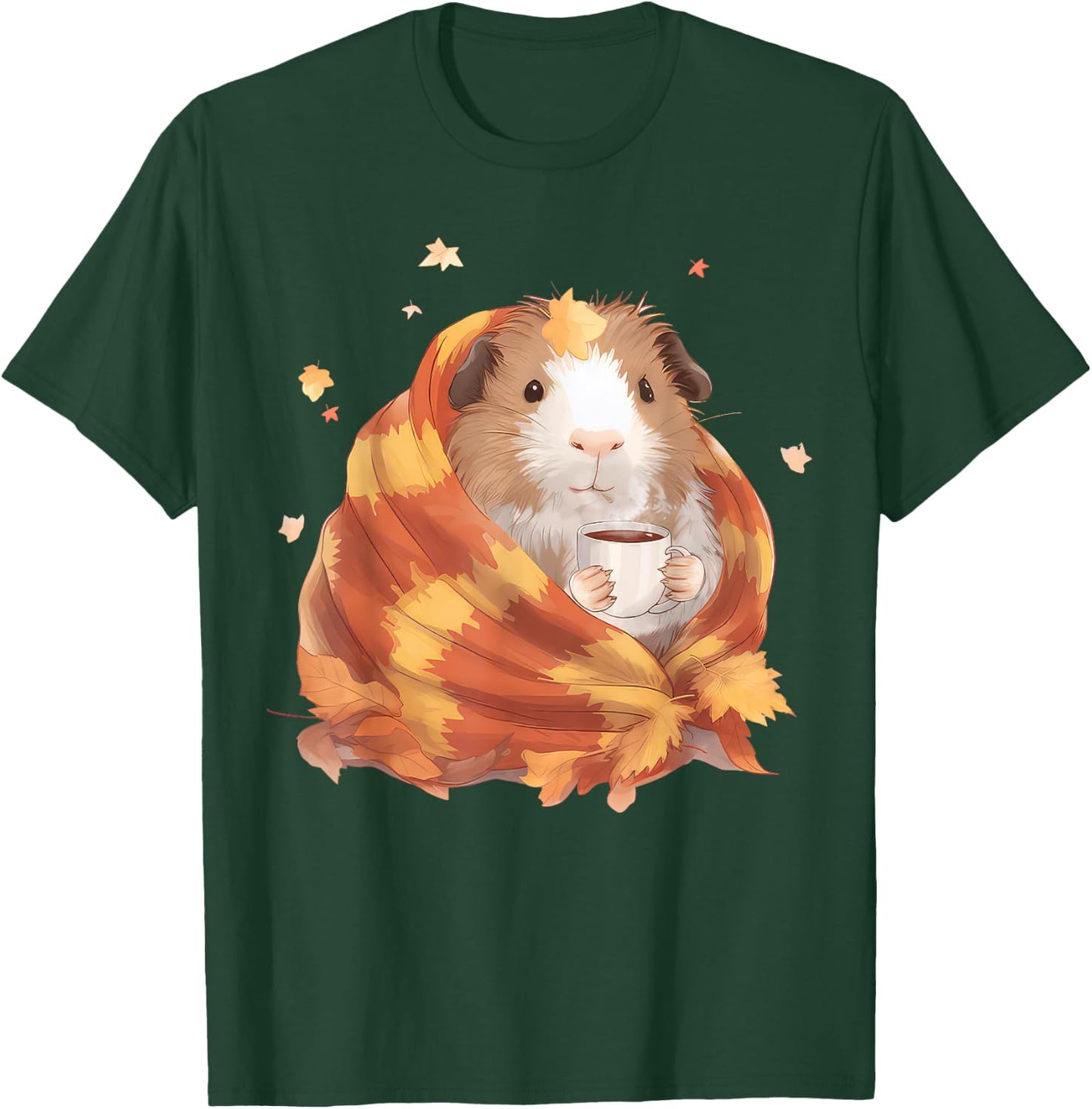 Guinea Pig Drinking Coffee Autumn Fall Guinea Pig Lover T-Shirt - T-Shirt | Forest