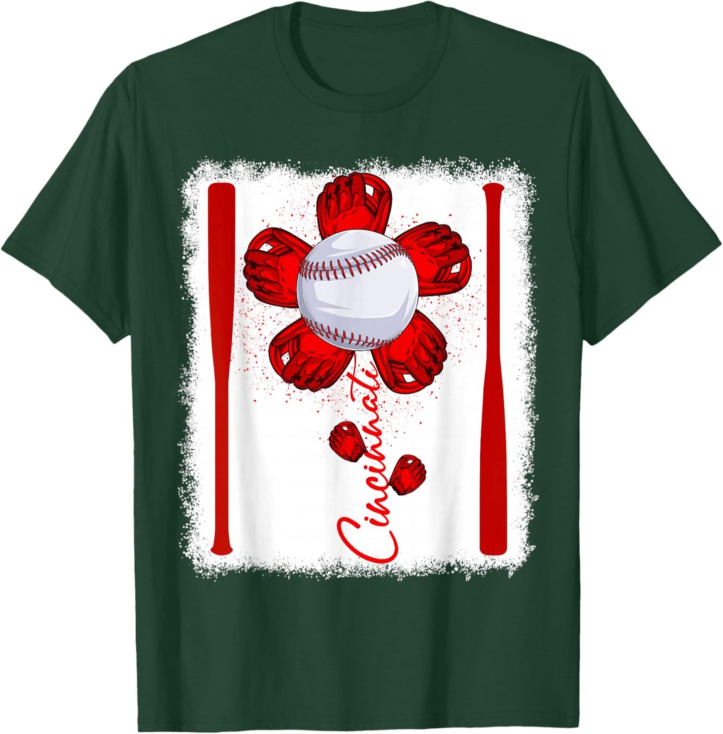 Cute Flower Cincinnati Retro Baseball Lover Game Day T-Shirt - T-Shirt | Forest