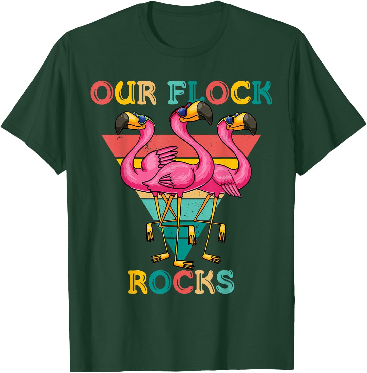 Our Flock Rocks Retro Flamingo Matching Family Vacation T-Shirt - T-Shirt | Forest