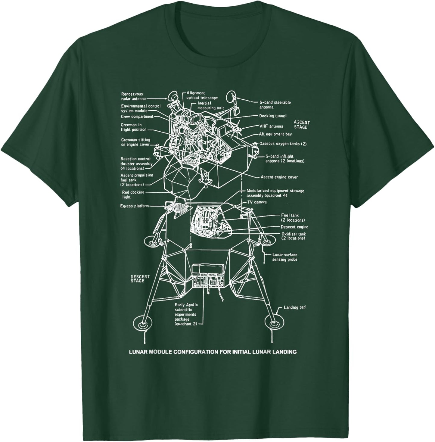 Lunar Module Retro Space Diagram Landing Chart Blueprint Fun T-Shirt - T-Shirt | Forest
