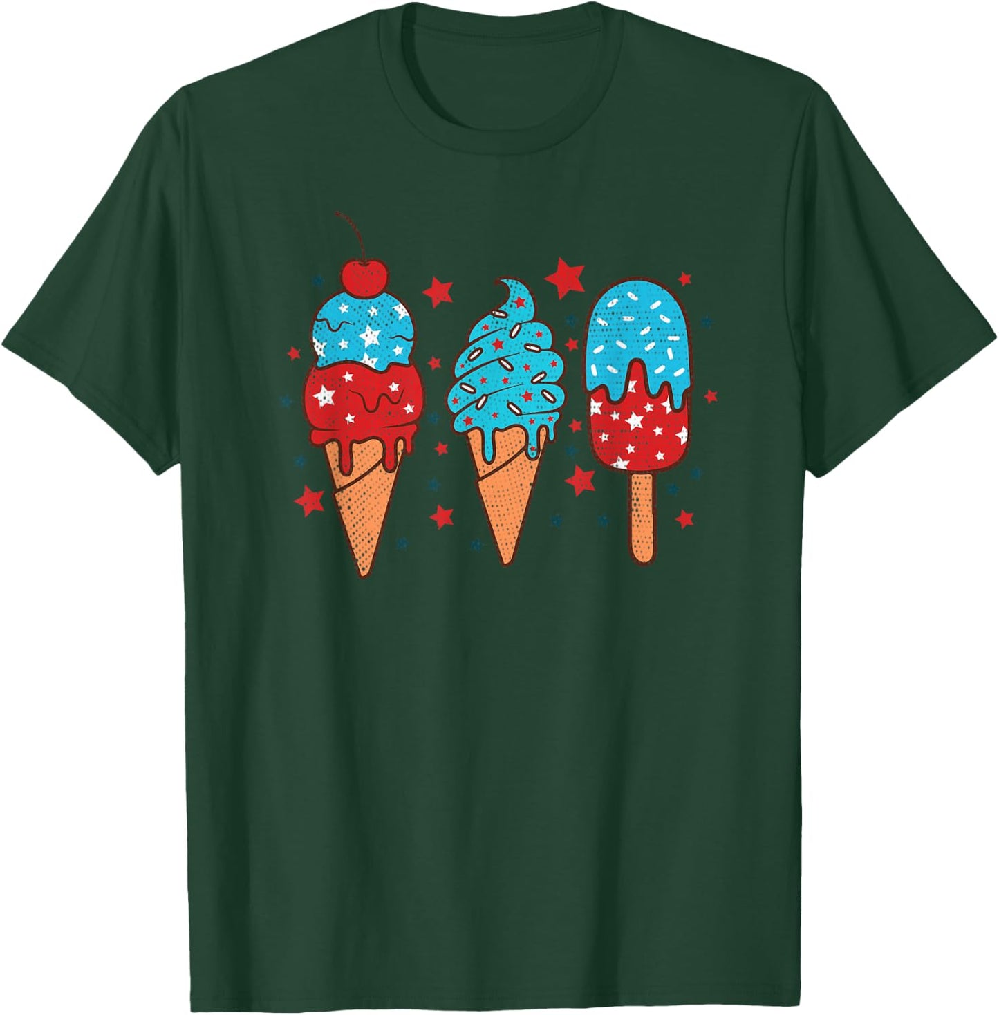 Blue Red White Ice Cream American Flag 4th of July Summer T-Shirt - T-Shirt | Forest