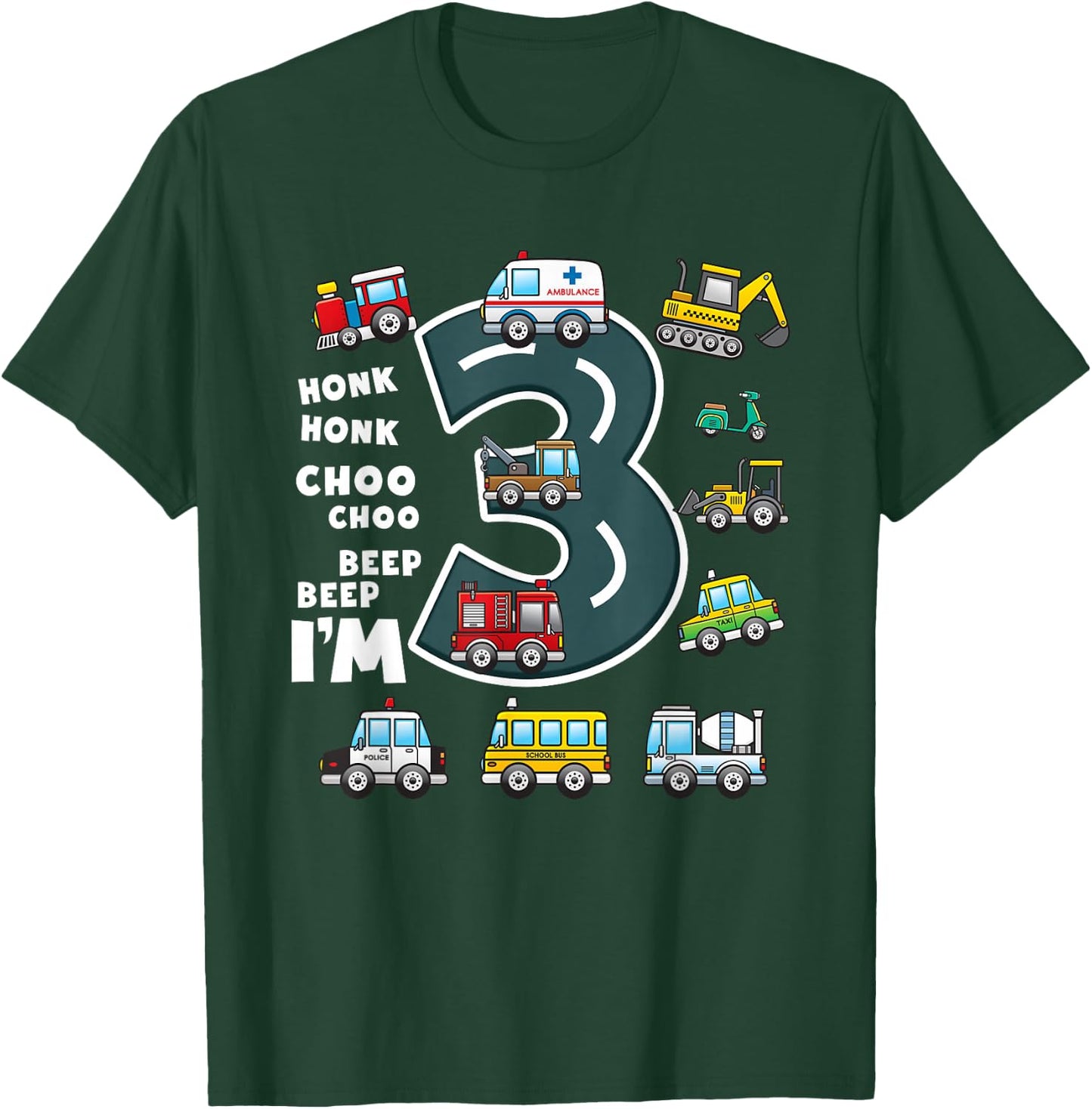 3rd Birthday Boy 3 Year Old Transportation Toddler Truck Car T-Shirt - T-Shirt | Forest