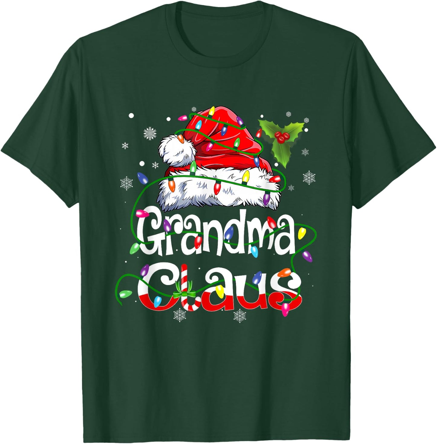 Grandma Claus Shirt Christmas Lights Pajama Family Matching T-Shirt - T-Shirt | Forest
