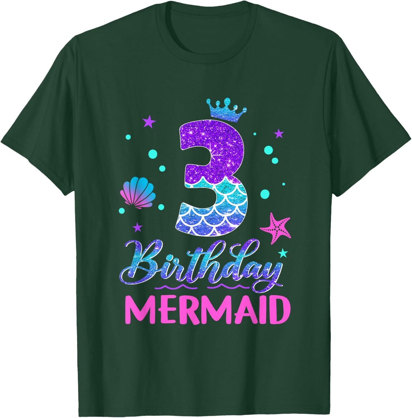 3rd Birthday Mermaid Tail 3 Year Old Girl Mermaid Party T-Shirt - T-Shirt | Forest