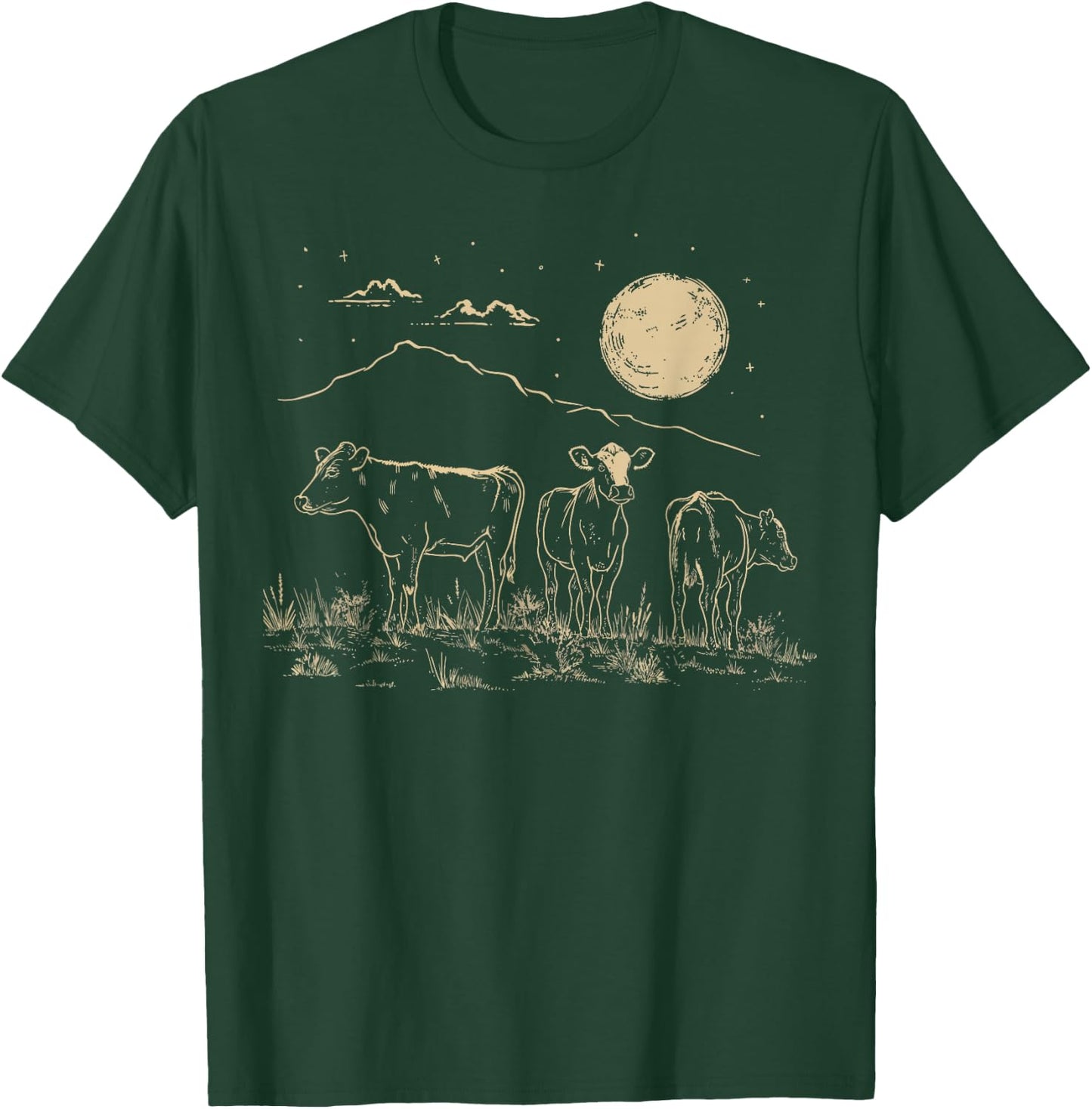 Cows Ranch Pasture Rustic Farm Country Western Steer Art T-Shirt - T-Shirt | Forest