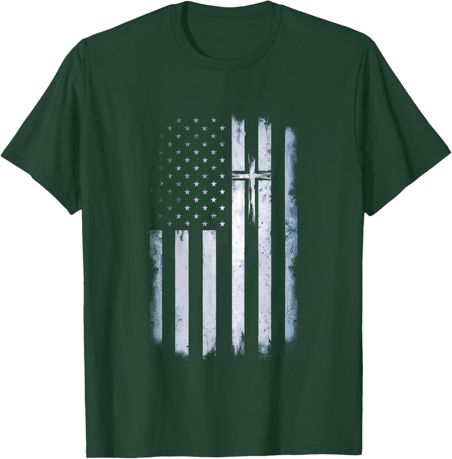 Christian American Flag Cross USA Christian Patriotic T-Shirt - T-Shirt | Forest