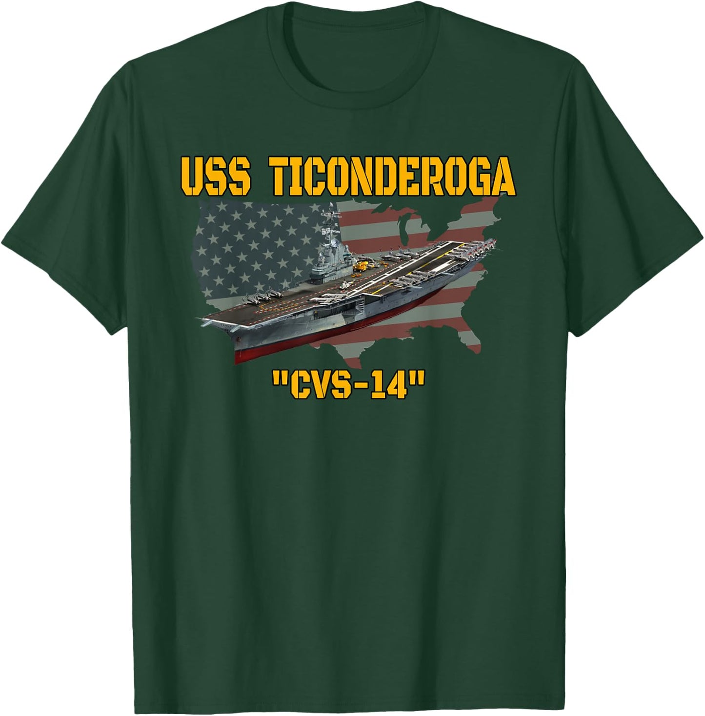 Aircraft Carrier USS Ticonderoga CVS-14 Veterans Day Fathers T-Shirt - T-Shirt | Forest