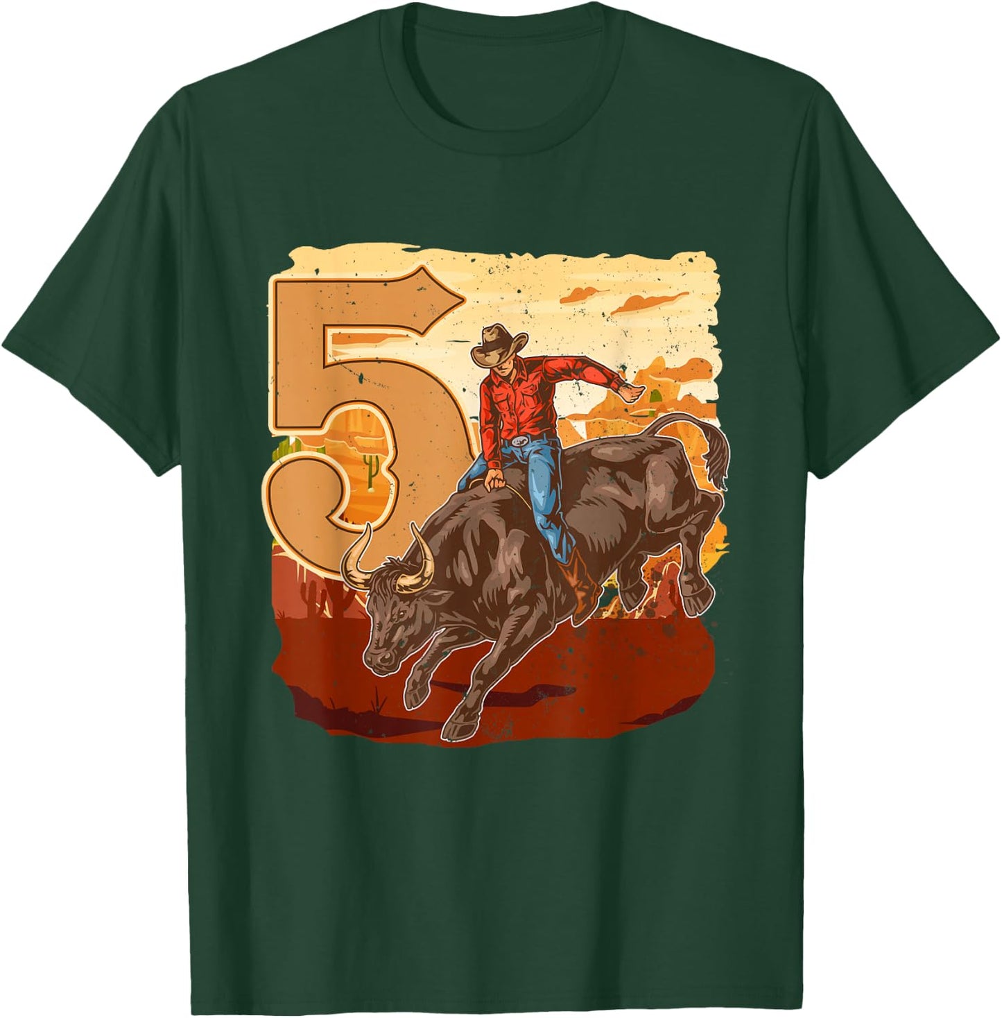 Bull Riding 5th Birthday Rodeo Cowboy Theme 5 Years Old T-Shirt - T-Shirt | Forest