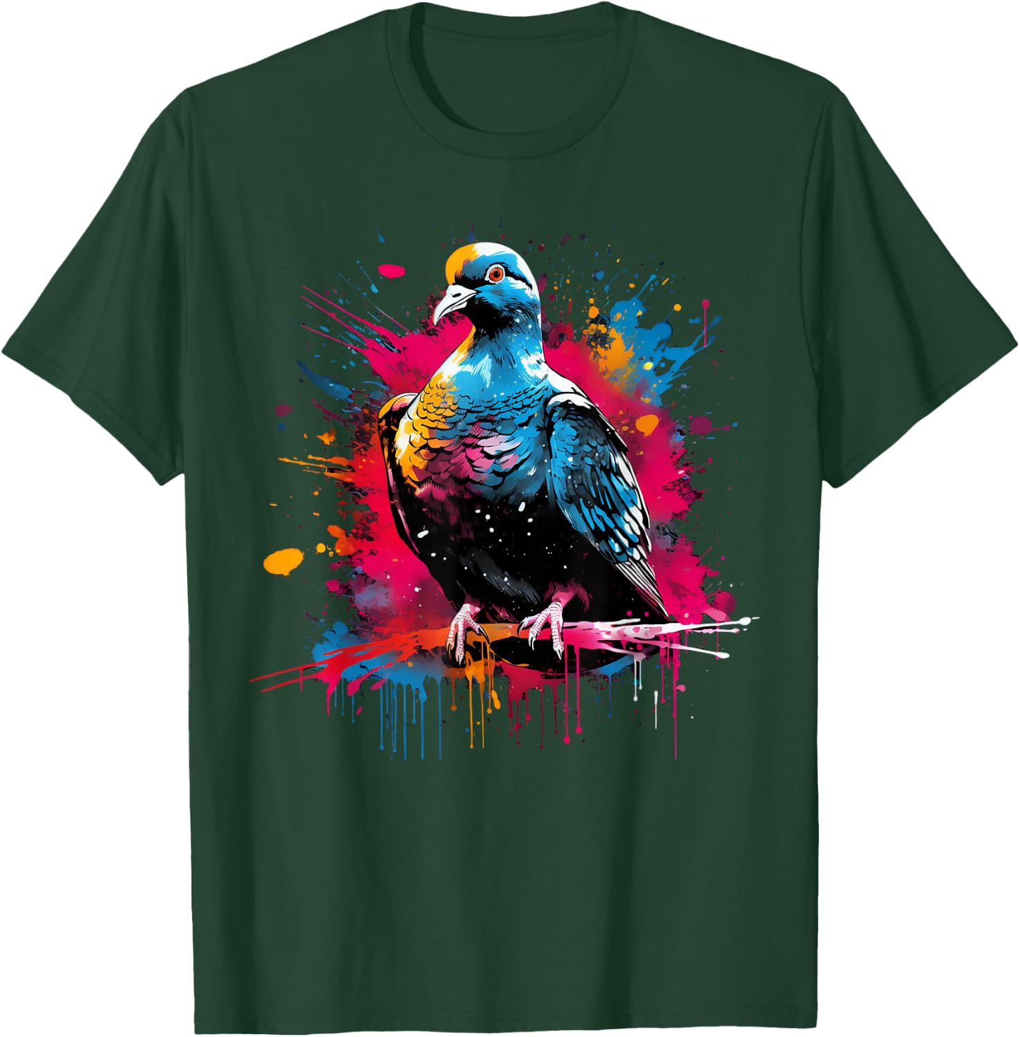 Cool Dove on Colourful Painted Pigeon , black T-Shirt - T-Shirt | Forest
