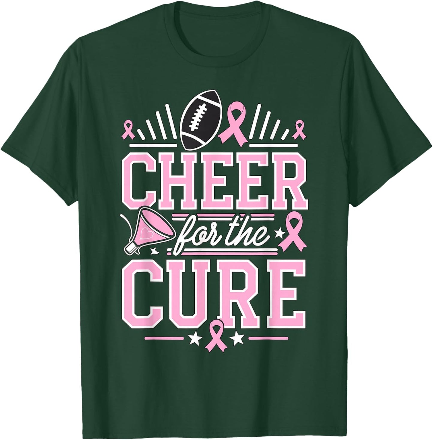 Cheer for the Cure Cheerleader Breast Cancer October T-Shirt - T-Shirt | Forest