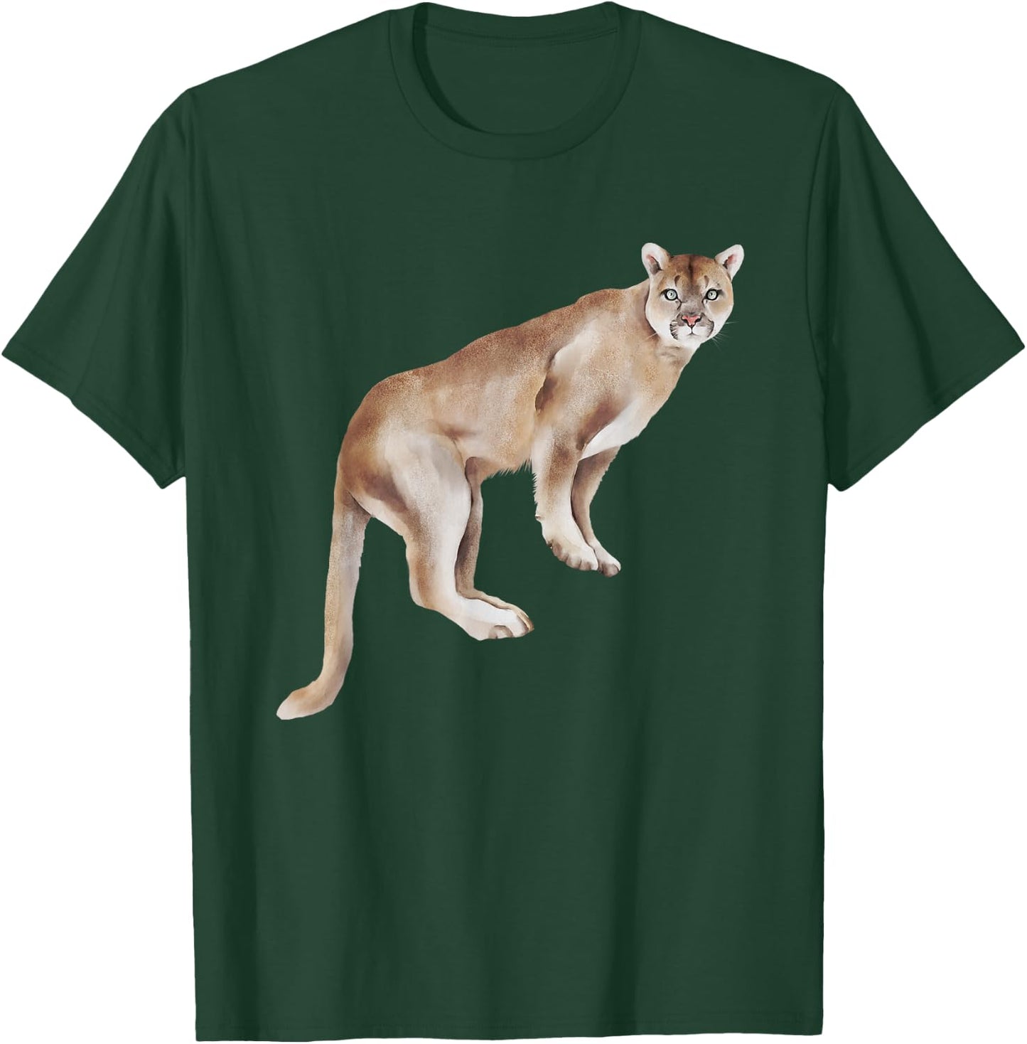 Watercolour Mountain Lion Animal Art Nature Wildlife Art T-Shirt - T-Shirt | Forest