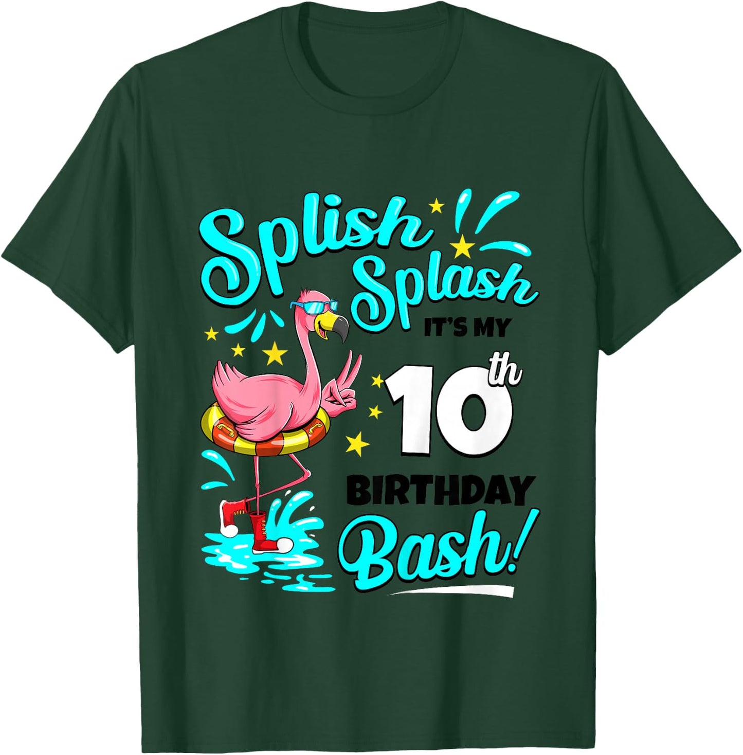 10th Birthday Flamingo 10 Years Old Pool Party Summer T-Shirt - T-Shirt | Forest