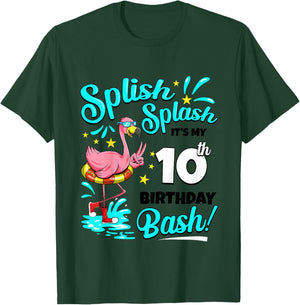 10th Birthday Flamingo 10 Years Old Pool Party Summer T-Shirt - T-Shirt | Forest