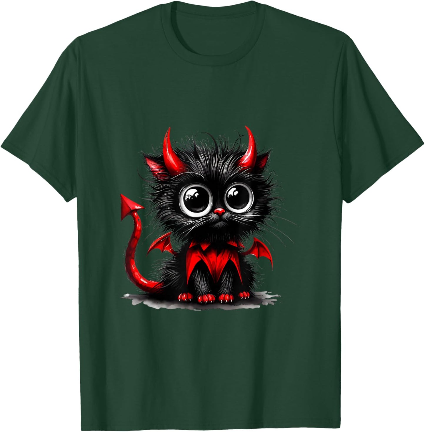 Adorable Cat Kitten Halloween Black Devil Cartoon , Black, S T-Shirt - T-Shirt | Forest