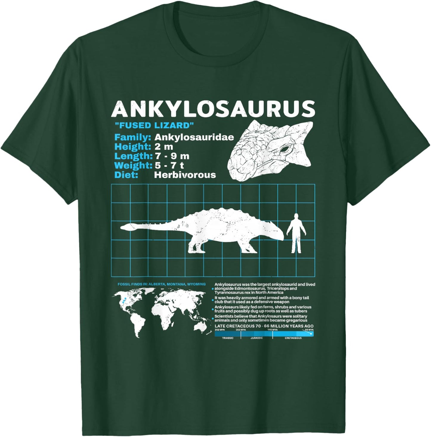 Ankylosaurus fact sheet Dinosaur Facts T-Shirt - T-Shirt | Forest
