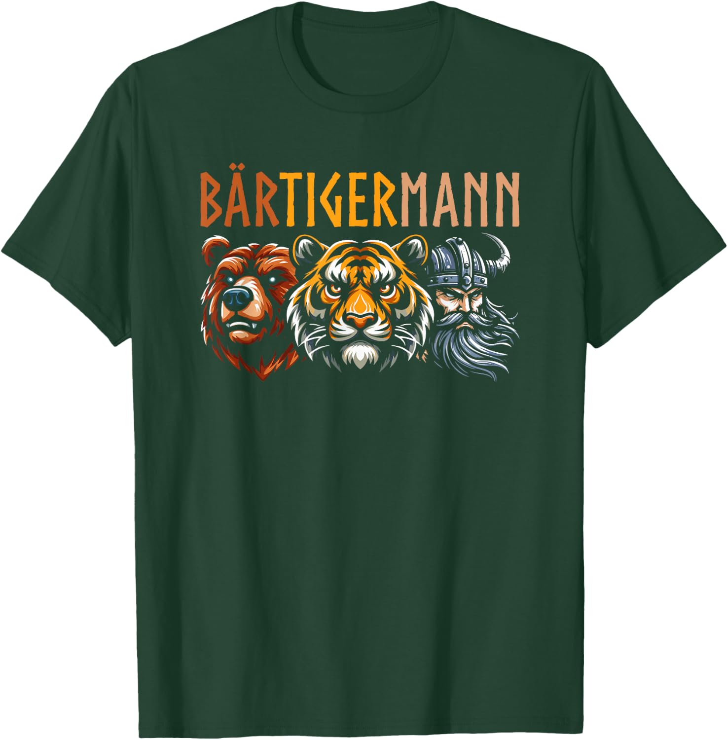 BÄRTIGERMANN Bear Tiger Man Beard Viking Bearded Man , black T-Shirt - T-Shirt | Forest