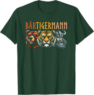 BÄRTIGERMANN Bear Tiger Man Beard Viking Bearded Man , black T-Shirt - T-Shirt | Forest