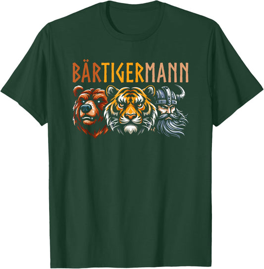 BÄRTIGERMANN Bear Tiger Man Beard Viking Bearded Man , black T-Shirt - T-Shirt | Forest