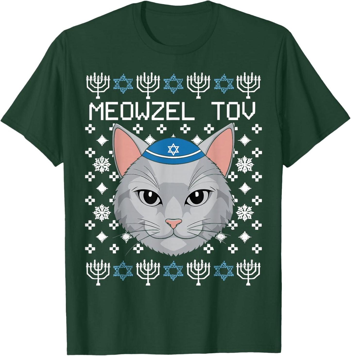Meowzel Tov Ugly Hanukkah Chanukah Jewish T-Shirt - T-Shirt | Forest