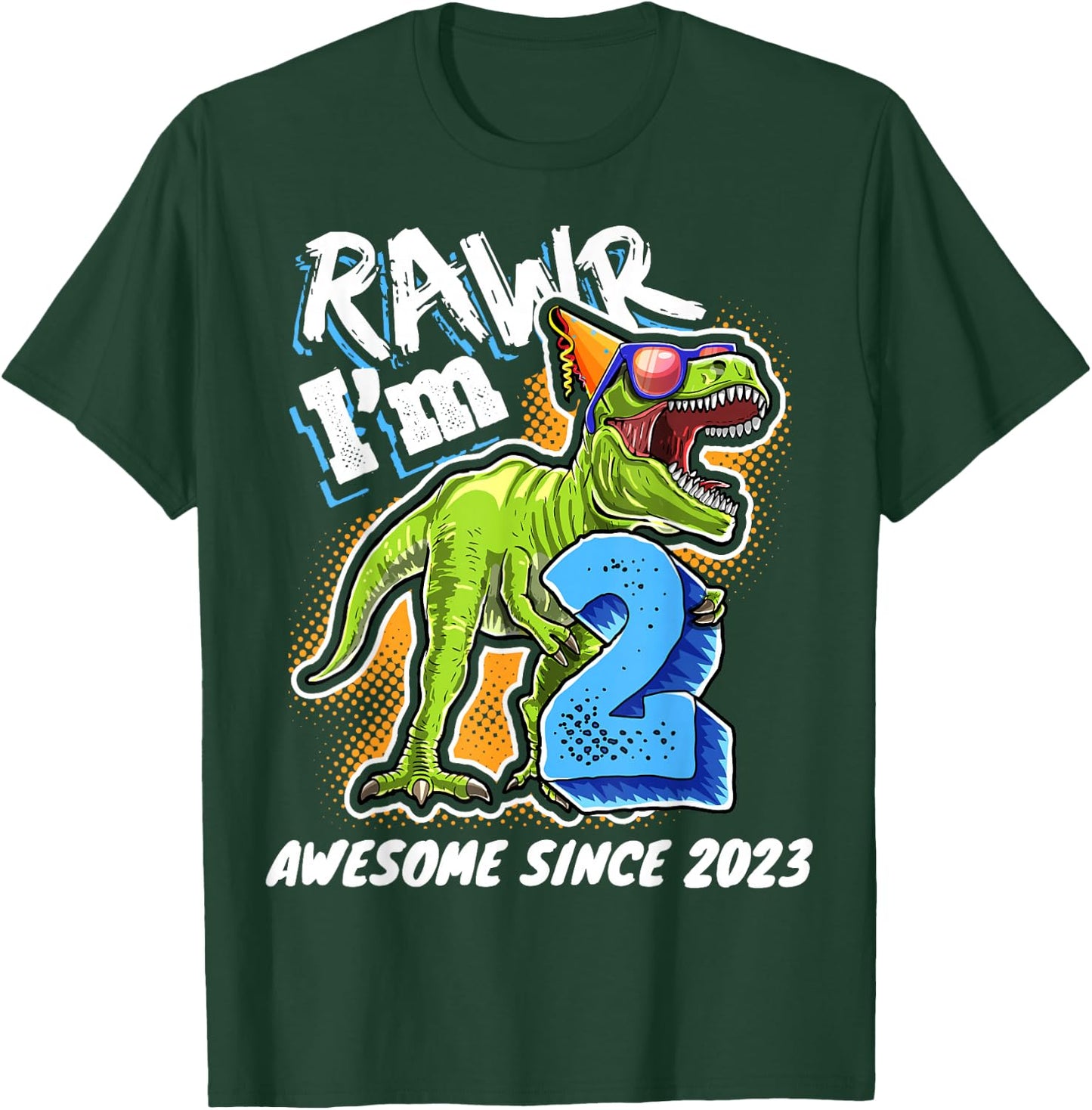 2nd Birthday T Rex Dinosaur Party Boys Rawr I'm 2 T-Shirt - T-Shirt | Forest