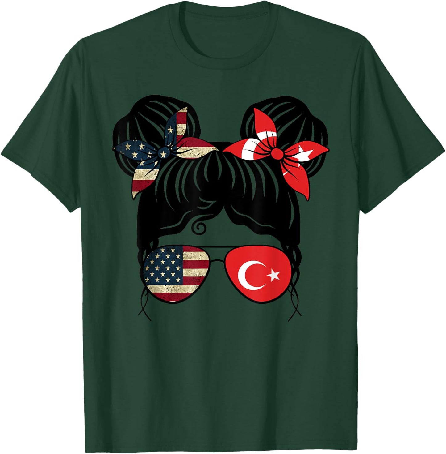 Half American Half Turkish Girl USA Turkey Flag Kids T-Shirt - T-Shirt | Forest