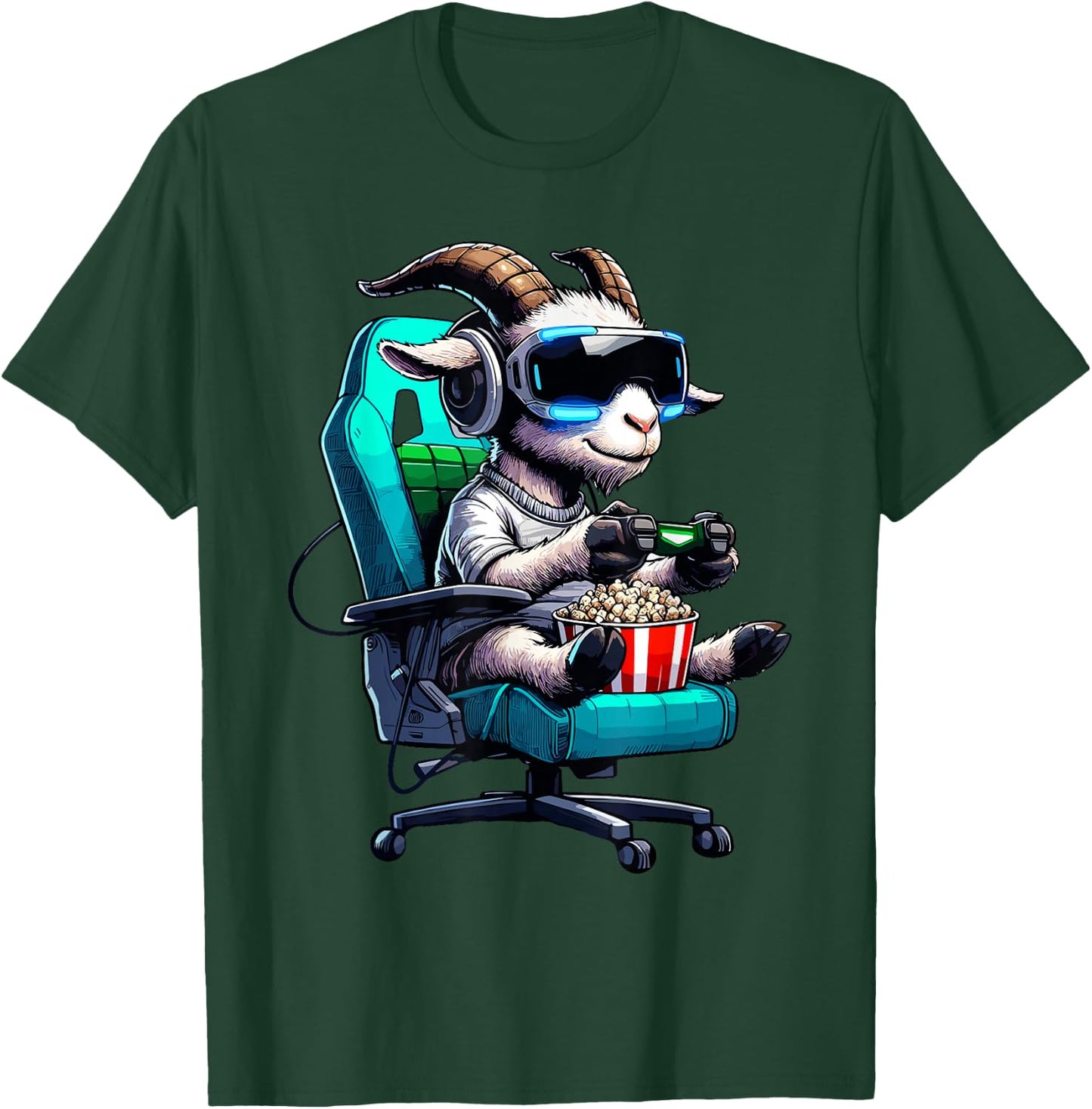 Goat Popcorn Animal Gaming Controller Headset Gamer T-Shirt - T-Shirt | Forest