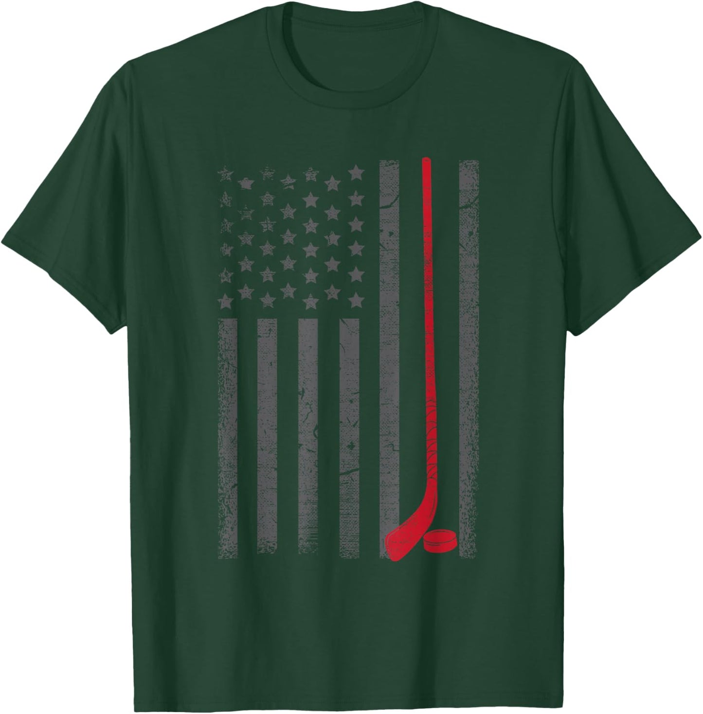 American Flag Ice Hockey Stick Puck Player Jersey Skate Gift T-Shirt - T-Shirt | Forest