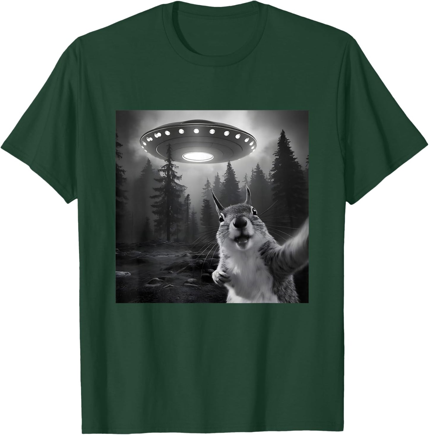 Squirrel Selfie With UFO - Funny Graphic Alien Lover T-Shirt - T-Shirt | Forest