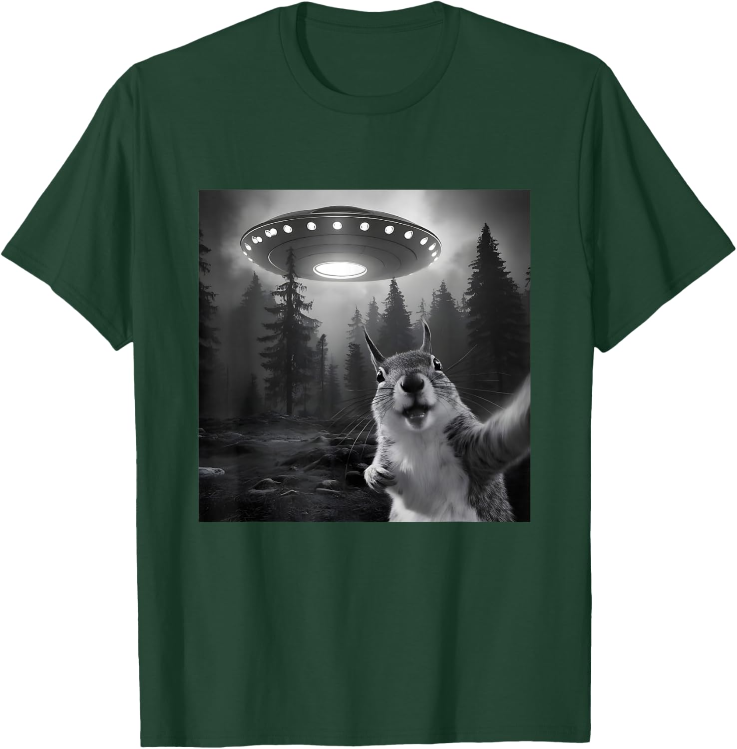 Squirrel Selfie With UFO - Funny Graphic Alien Lover T-Shirt - T-Shirt | Forest