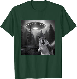 Squirrel Selfie With UFO - Funny Graphic Alien Lover T-Shirt - T-Shirt | Forest