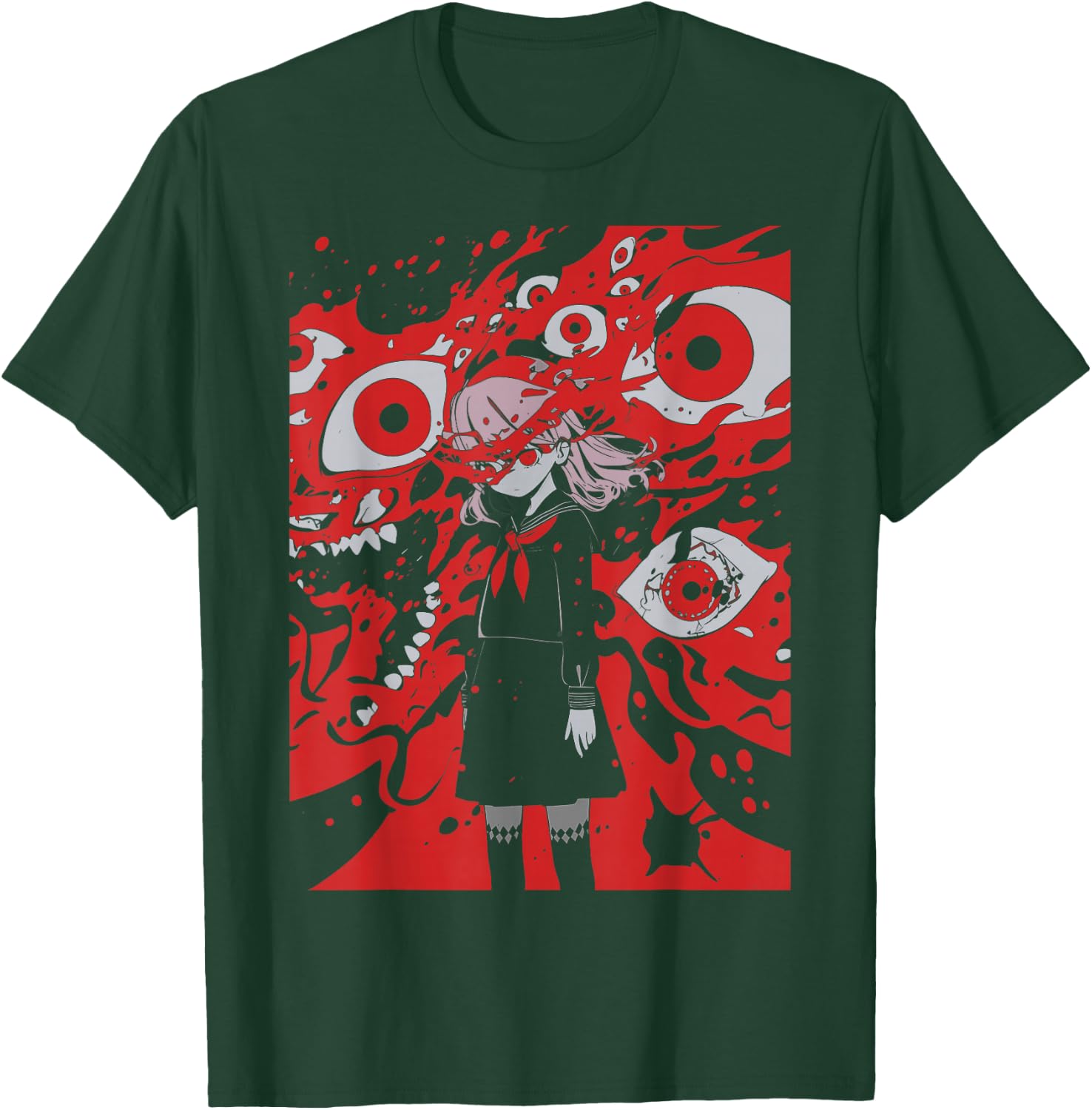 Anime Manga Ghoul Girl | Horror Creepy | Pastel Goth Grunge T-Shirt - T-Shirt | Forest