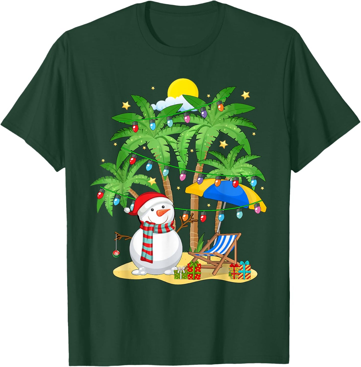 Christmas in July Snowman on Palm Tree Tropical Beach T-Shirt - T-Shirt | Forest