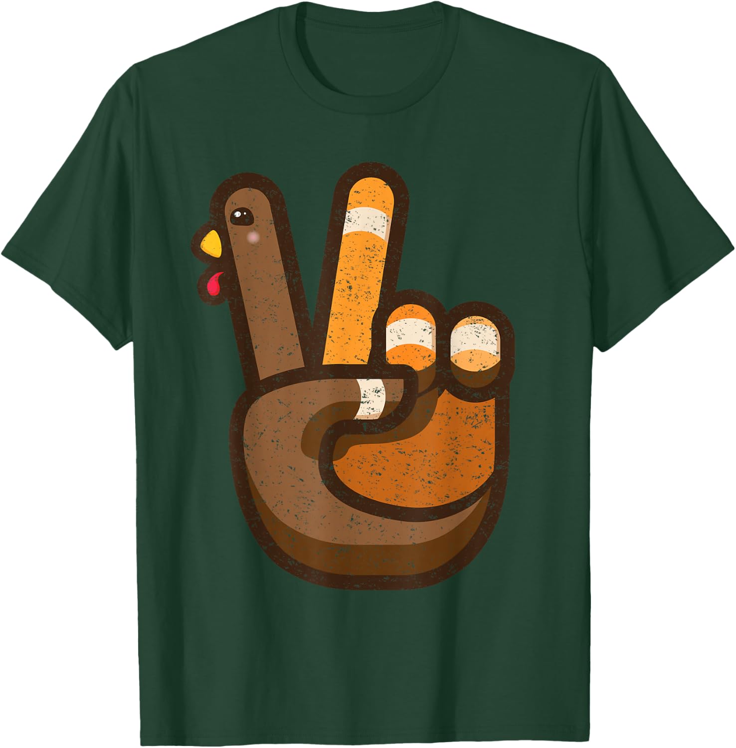 Peace Sign Turkey Hand Cool Thanksgiving Hippie Men Women T-Shirt - T-Shirt | Forest