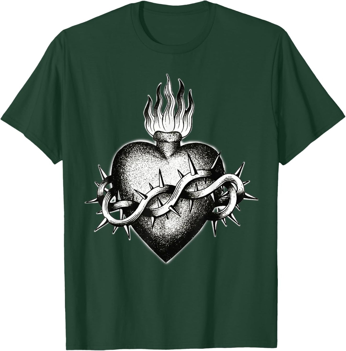 Sacred Flaming Heart Blackwork Tattoo Flash , Black, S T-Shirt - T-Shirt | Forest