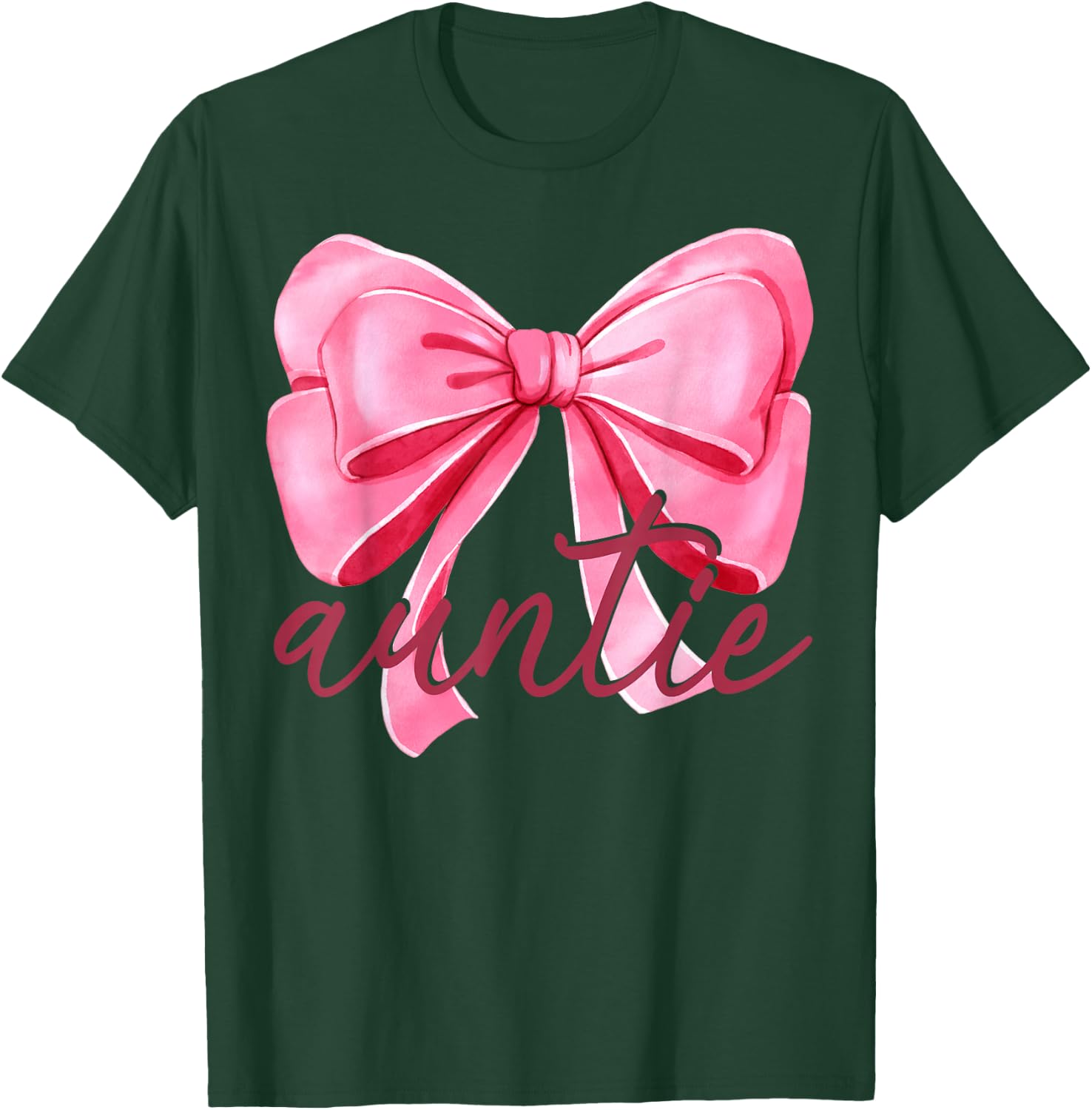 Auntie Pink Bow Birthday Baby Shower Family Pink Ribbon T-Shirt - T-Shirt | Forest