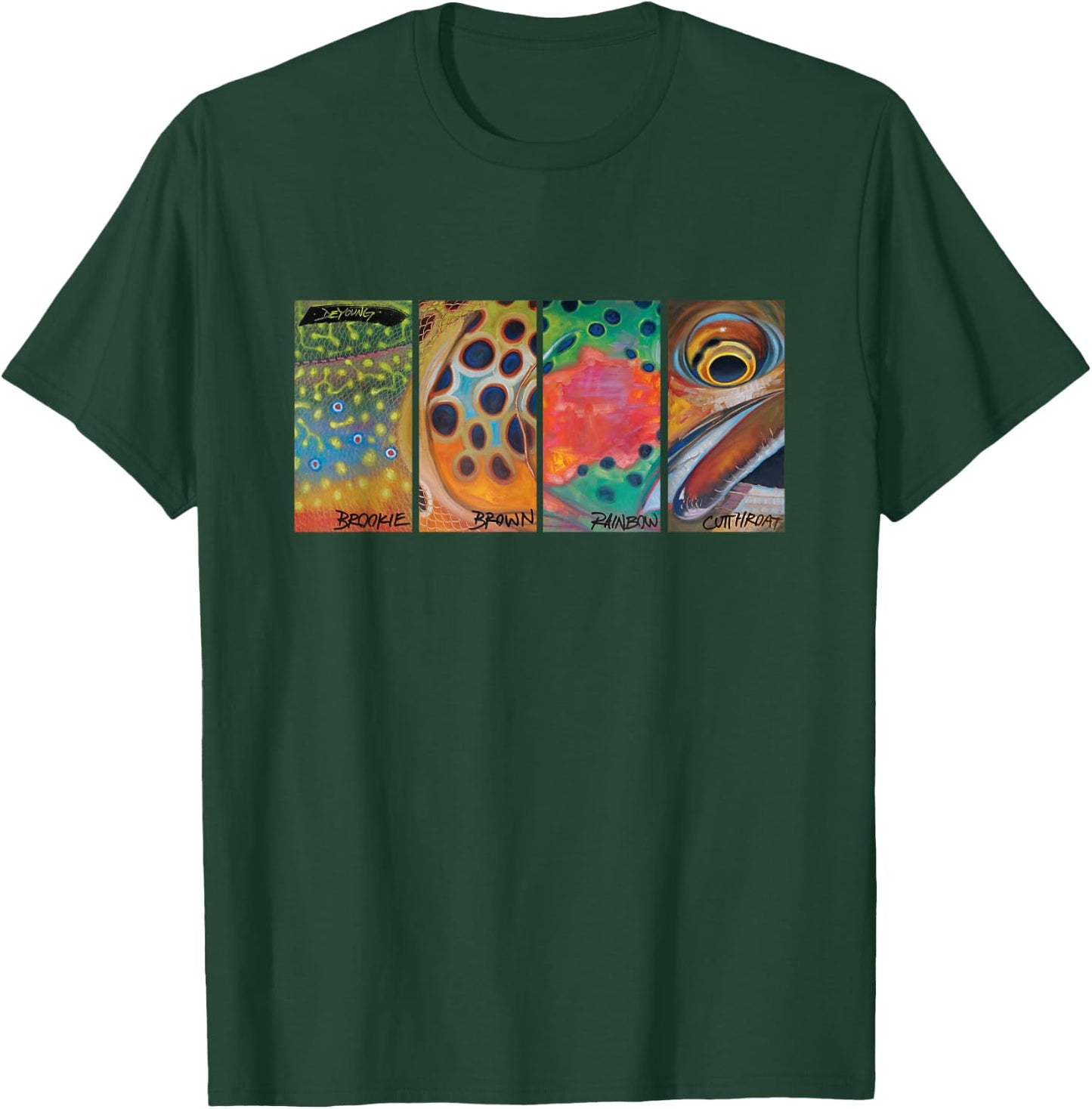 Cutthroat Rainbow Brook Brown Trout Derek Deyoung T-Shirt - T-Shirt | Forest